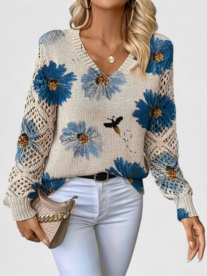 Floral Print Lightweight Knit Pullover Sweater