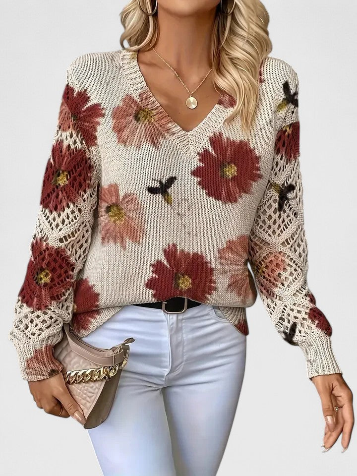 Floral Print Lightweight Knit Pullover Sweater