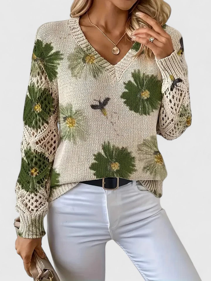 Floral Print Lightweight Knit Pullover Sweater