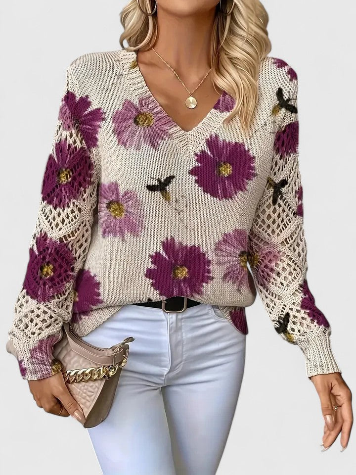 Floral Print Lightweight Knit Pullover Sweater
