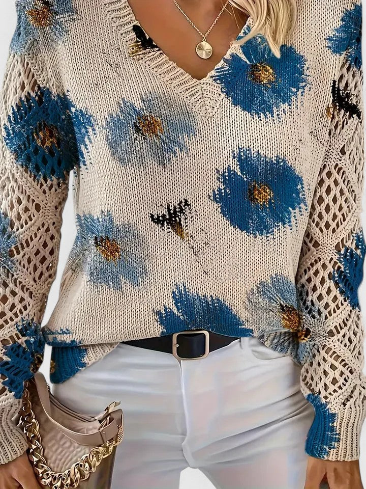 Floral Print Lightweight Knit Pullover Sweater