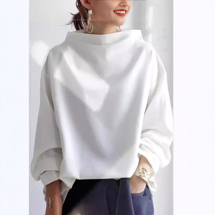 Soft Knit High Neck Top with Relaxed Fit