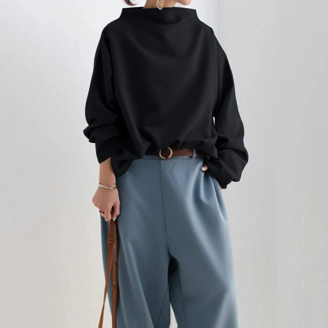 Soft Knit High Neck Top with Relaxed Fit
