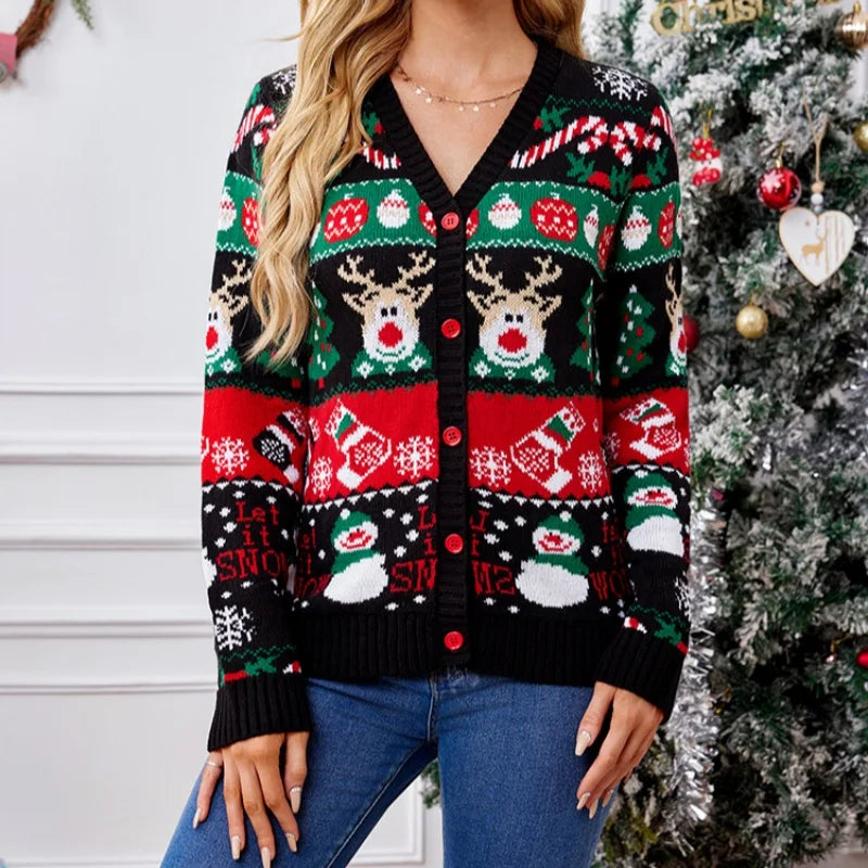 Women's Merry Xmas Holiday Knitted Cardigan Sweater
