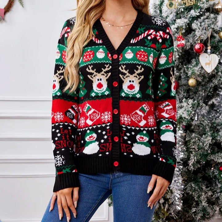 Women's Merry Xmas Holiday Knitted Cardigan Sweater