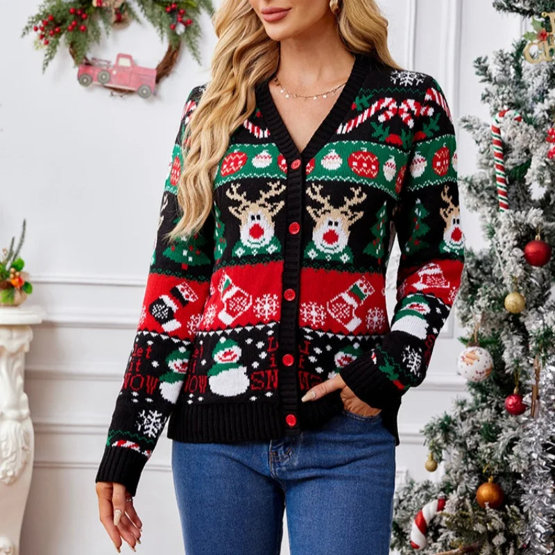 Women's Merry Xmas Holiday Knitted Cardigan Sweater
