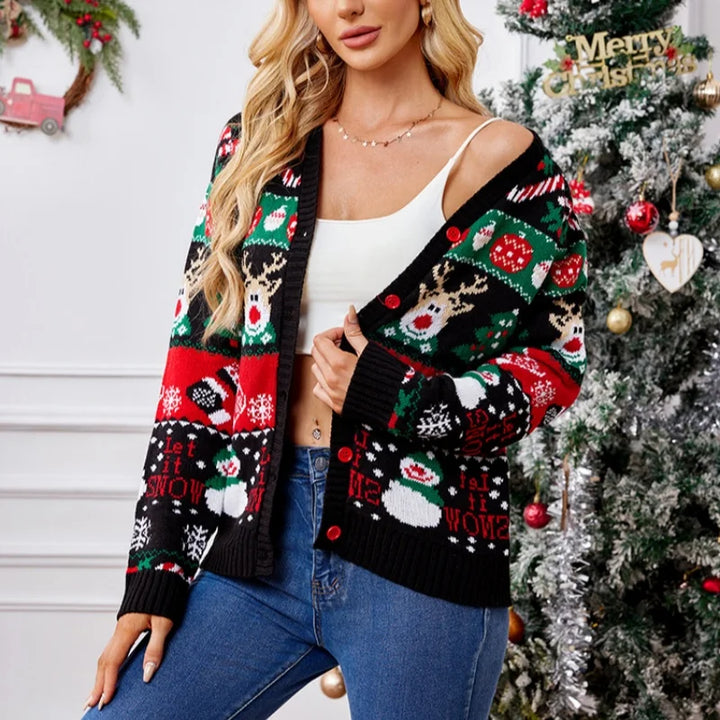 Women's Merry Xmas Holiday Knitted Cardigan Sweater