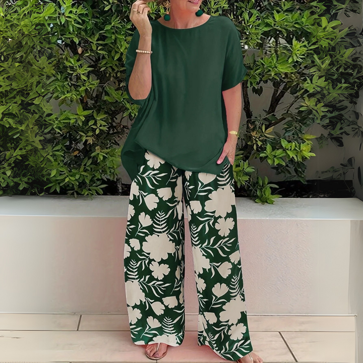Women's Plus Size Long Sleeve Top and Trouser Two-Piece Set