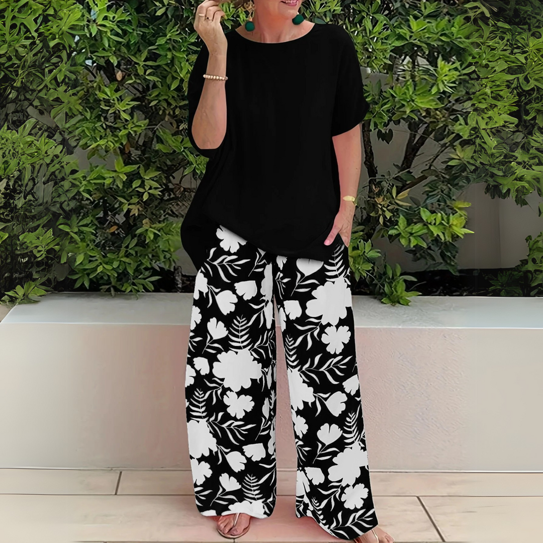 Women's Plus Size Long Sleeve Top and Trouser Two-Piece Set
