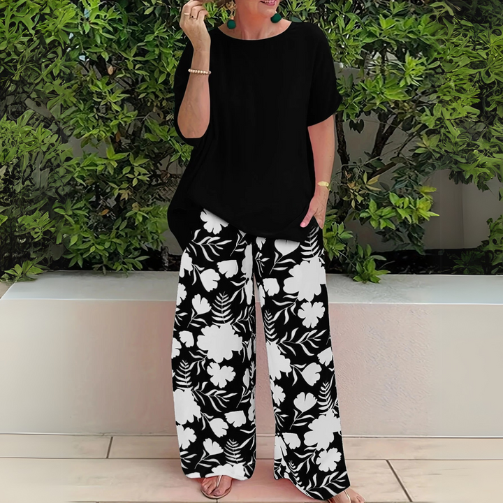 Women's Plus Size Long Sleeve Top and Trouser Two-Piece Set