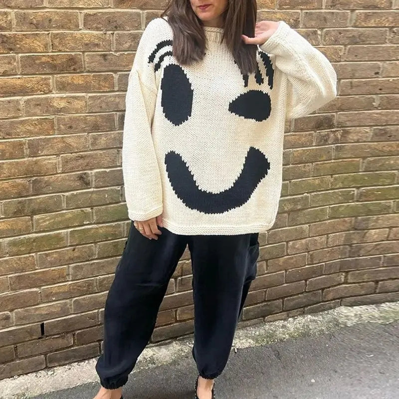 Oversized sweaters with smiley face design