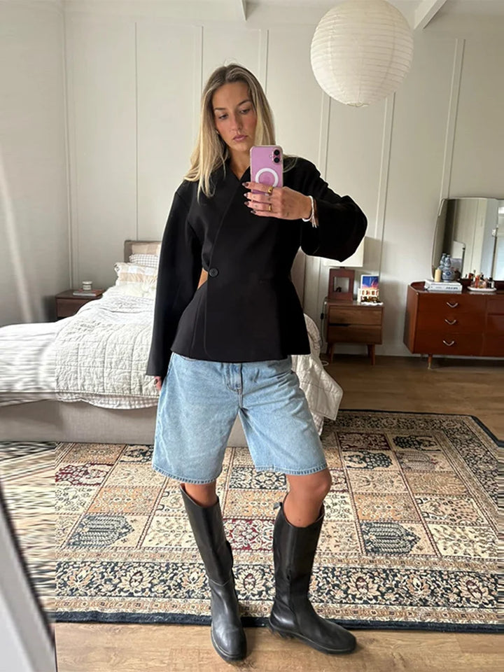 Spring Blazer Coat – V-Neck Design for Effortless Style