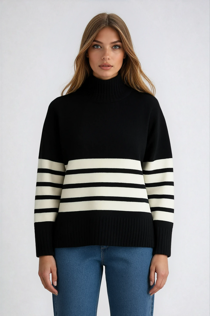 Striped Mock Neck Sweater
