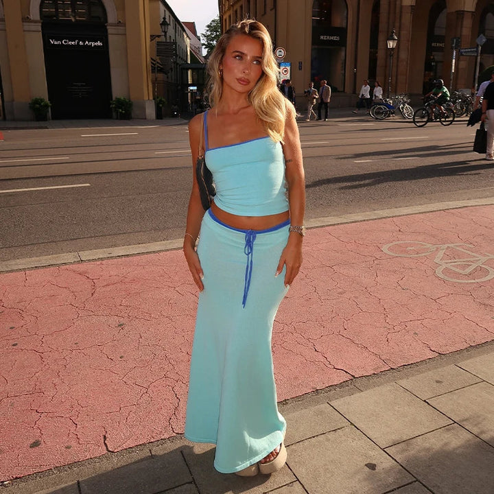 Two Piece Maxi Set – Casual Chic Crop Top and Skirt Set for Women