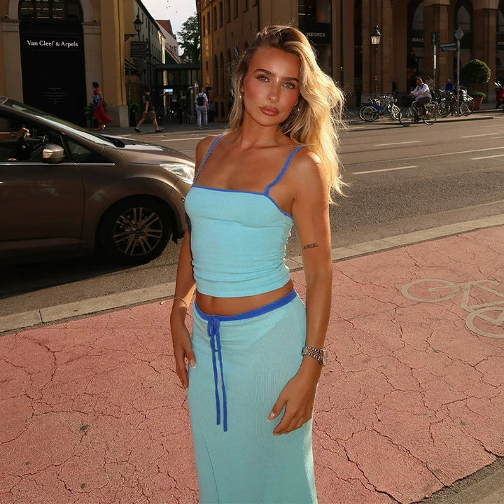 Two Piece Maxi Set – Casual Chic Crop Top and Skirt Set for Women