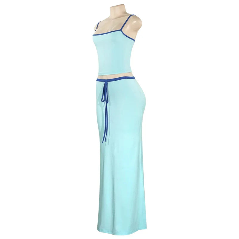 Two Piece Maxi Set – Casual Chic Crop Top and Skirt Set for Women