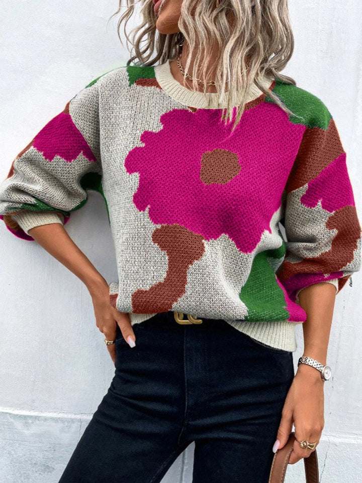 Floral Print Pullover Sweater for Women — Charming Knit
