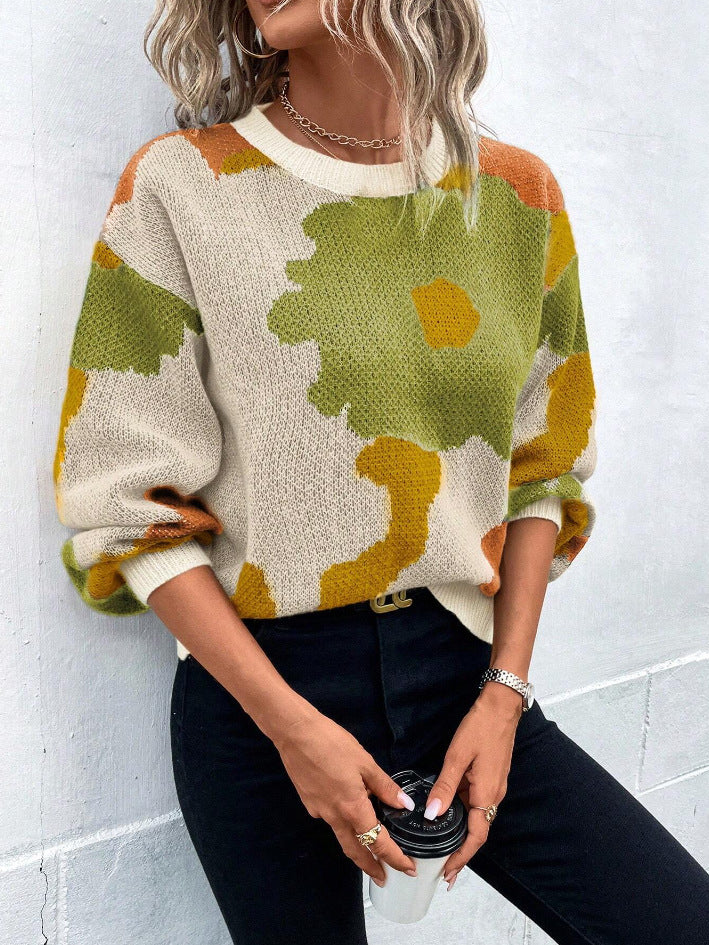 Floral Print Pullover Sweater for Women — Charming Knit