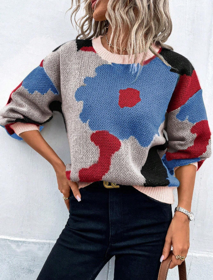 Floral Print Pullover Sweater for Women — Charming Knit