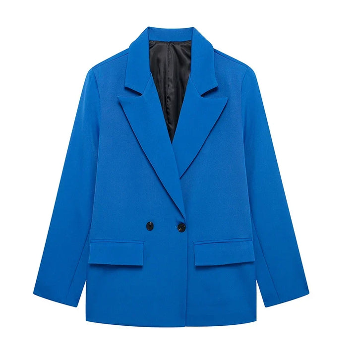 Women’s Classic Tailored Black Blazer – Elegant Double-Breasted Casual Chic Jacket