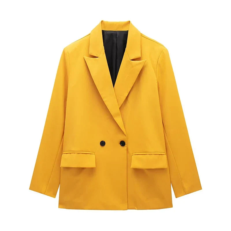 Women’s Classic Tailored Black Blazer – Elegant Double-Breasted Casual Chic Jacket