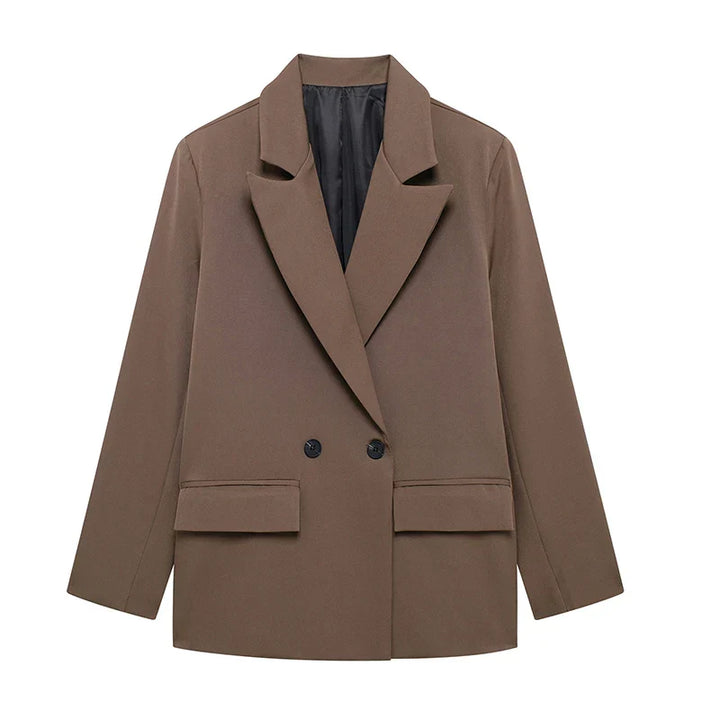 Women’s Classic Tailored Black Blazer – Elegant Double-Breasted Casual Chic Jacket