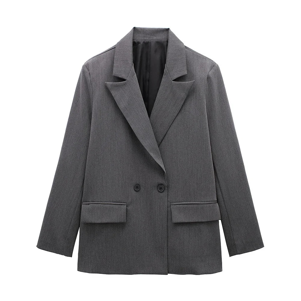 Women’s Classic Tailored Black Blazer – Elegant Double-Breasted Casual Chic Jacket