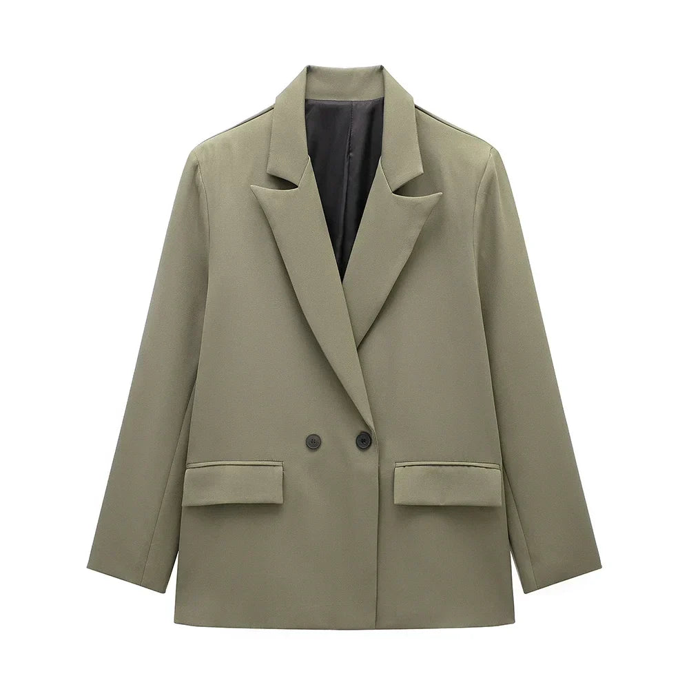 Women’s Classic Tailored Black Blazer – Elegant Double-Breasted Casual Chic Jacket
