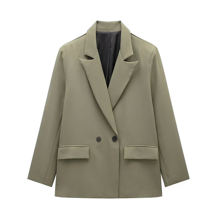 Women’s Classic Tailored Black Blazer – Elegant Double-Breasted Casual Chic Jacket