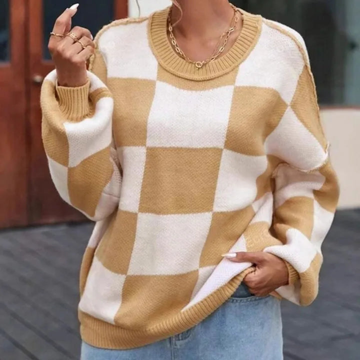Women's Checkerboard Knitted Sweater