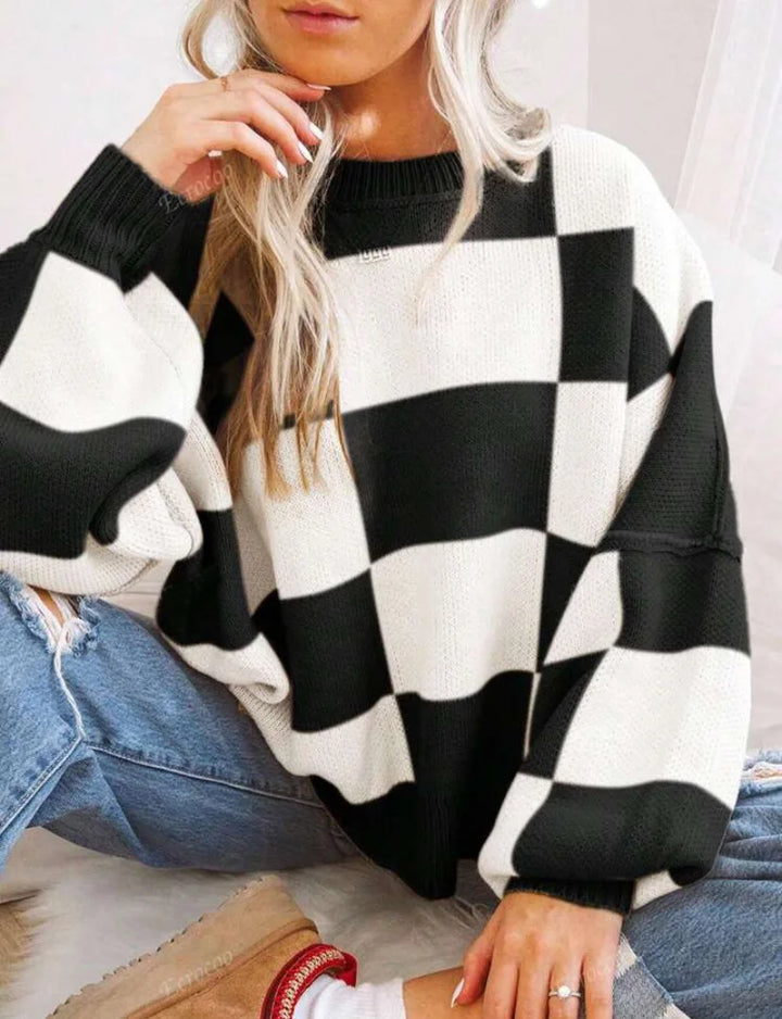 Women's Checkerboard Knitted Sweater