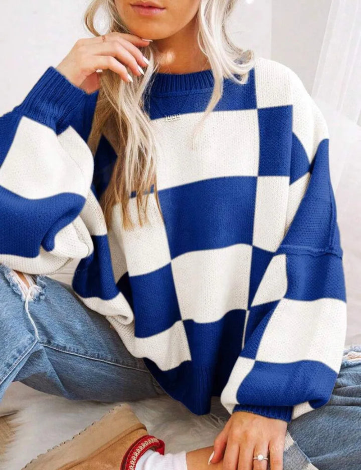 Women's Checkerboard Knitted Sweater