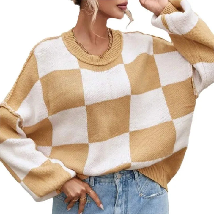 Women's Checkerboard Knitted Sweater