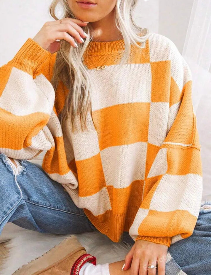 Women's Checkerboard Knitted Sweater