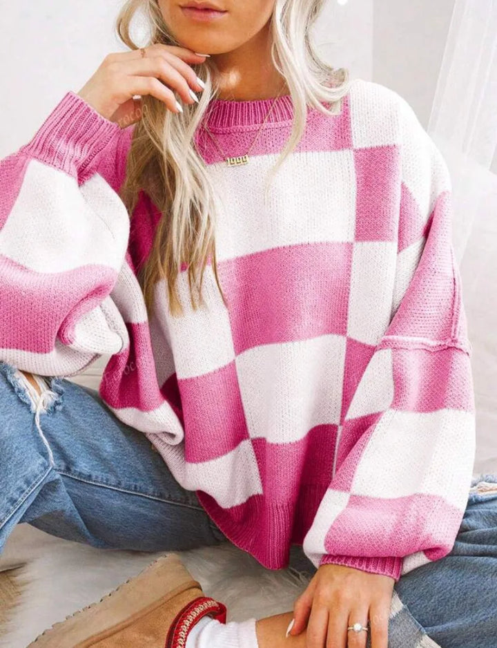 Women's Checkerboard Knitted Sweater