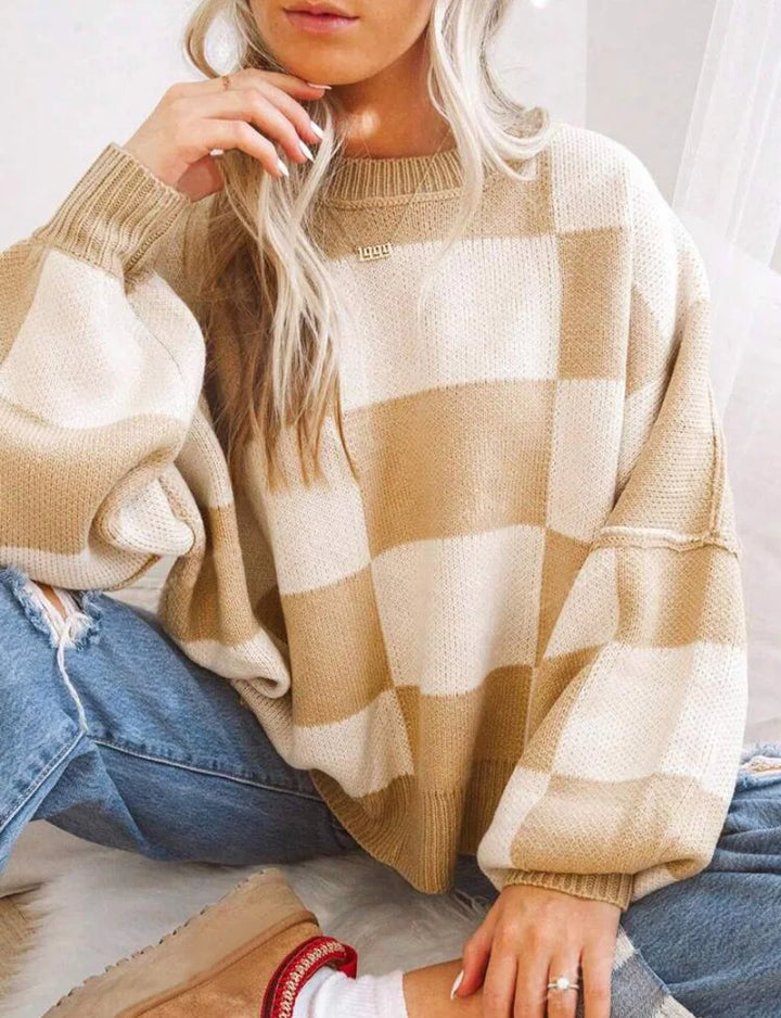 Women's Checkerboard Knitted Sweater