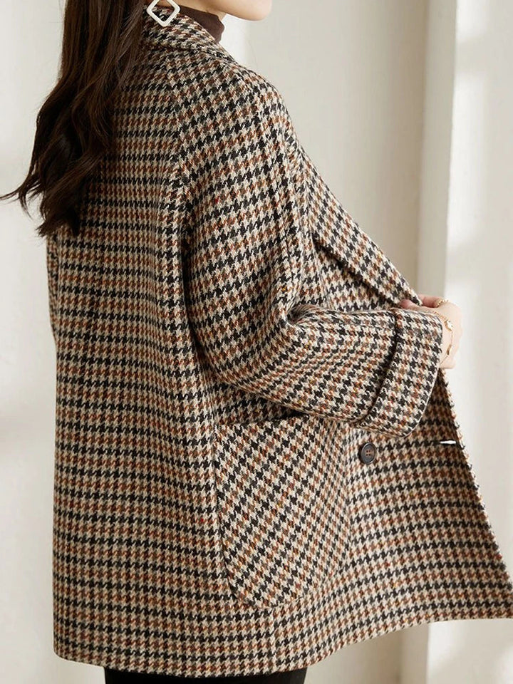 Houndstooth Long Blazer Jacket – Oversized Check Coat