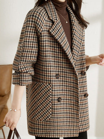 Houndstooth Long Blazer Jacket – Oversized Check Coat