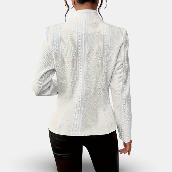 Textured Cable-Knit Blazer – Fitted Geometric Button Jacket