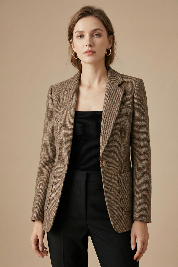 Single-Button Blazer Jacket – Notch Lapel Wool Coat