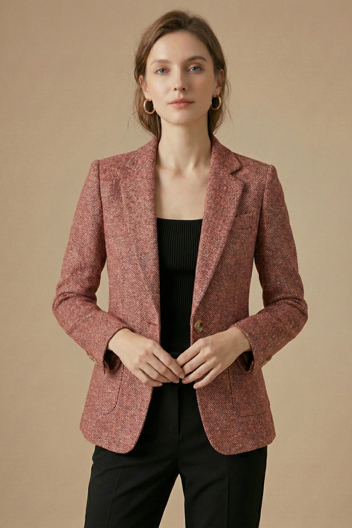 Single-Button Blazer Jacket – Notch Lapel Wool Coat