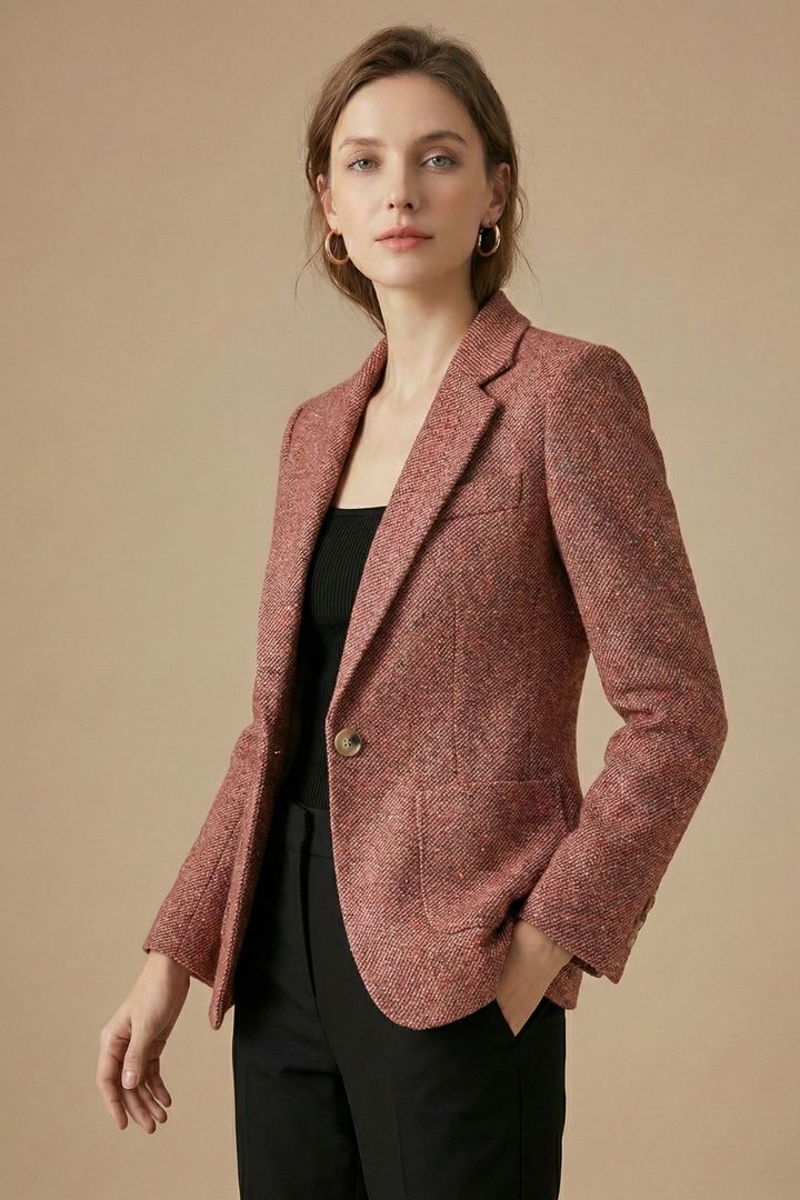 Single-Button Blazer Jacket – Notch Lapel Wool Coat