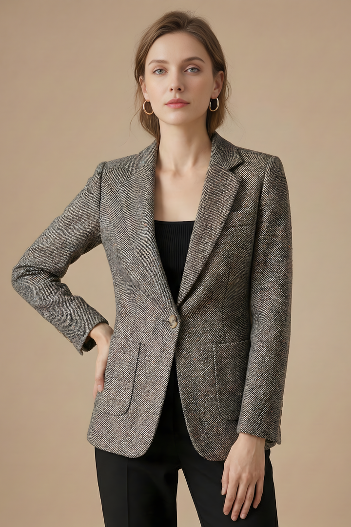 Single-Button Blazer Jacket – Notch Lapel Wool Coat