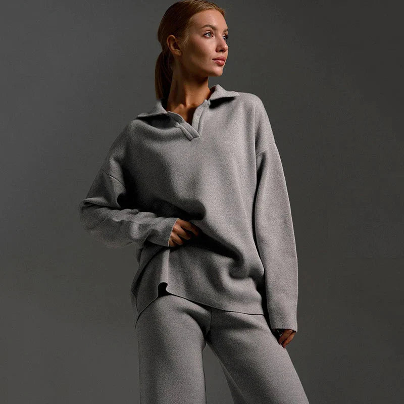 Women's Knitted Sweatshirt and Joggers Tracksuit Two-Piece Set